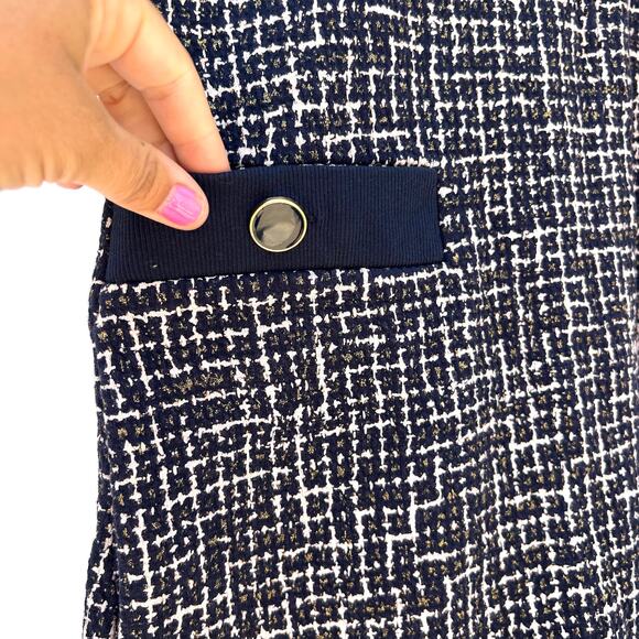 ME+EM Ponte Jacquard Tweed Shift Mini Dress Short 8 Navy Blue Office Work - Picture 7 of 10